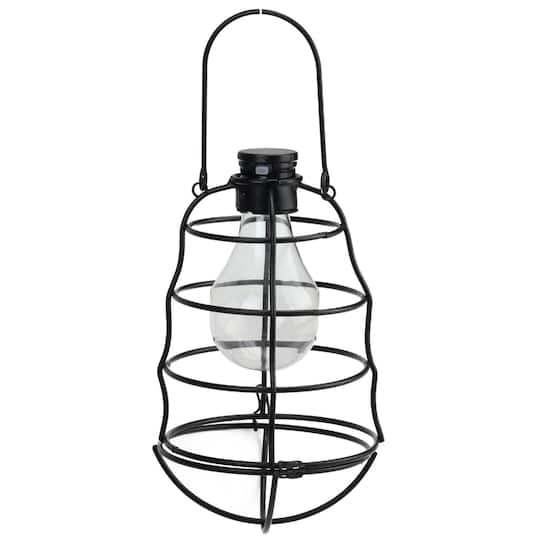 7.75" Black Rippled Solar Powered LED Patio Lantern